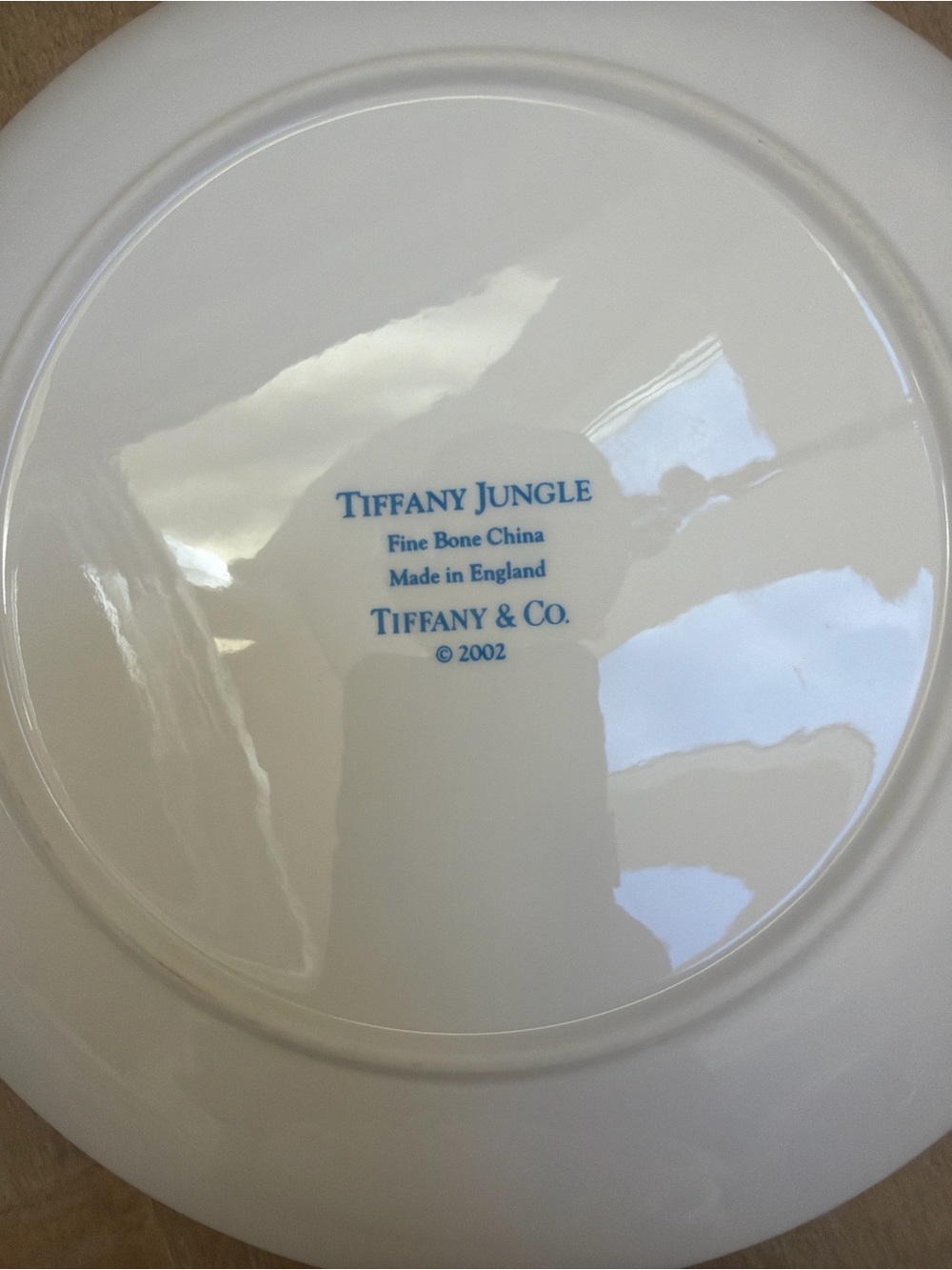 Tiffany & Co. White Plate with Blue Backstamp - Tiffany Jungle